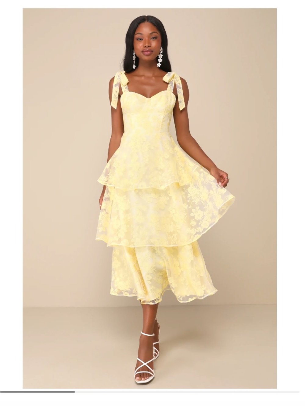 Yellow Burnout Tie-Strap Bustier Midi Dress - Picture 1 of 3